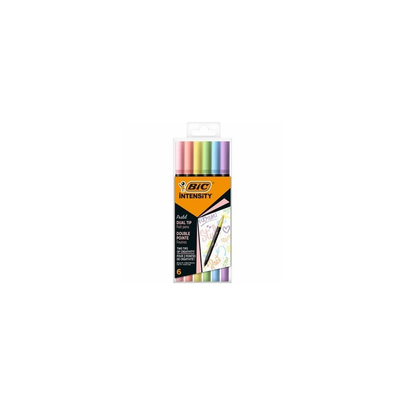 Pennarelli BIC Dual Tip Intensity con pennello - assortiti pastel - tratto 0,5 mm - conf. 6 pz Brush
