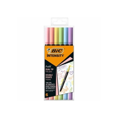 Pennarelli BIC Dual Tip Intensity con pennello - assortiti pastel - tratto 0,5 mm - conf. 6 pz Brush