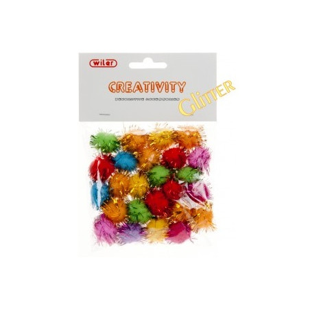 Pompons colori assortitiiglitter 20mm 25pz