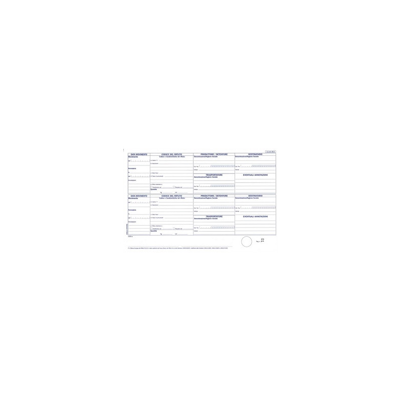 Registro carico-scarico rifiutii allegato B NON DETENTORI 100pg numerate