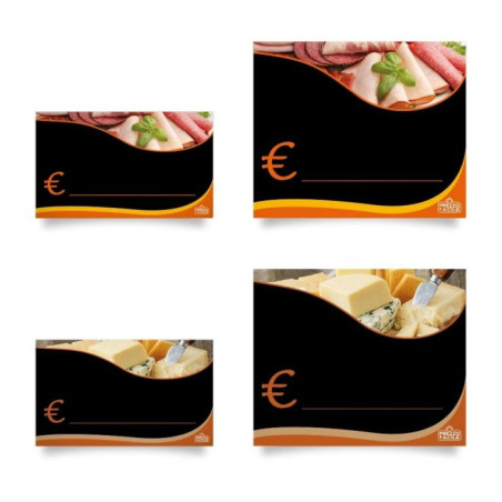 Segnaprezzo in PPL legno nero cancellabile 10pz con pennarello formaggi 120x100