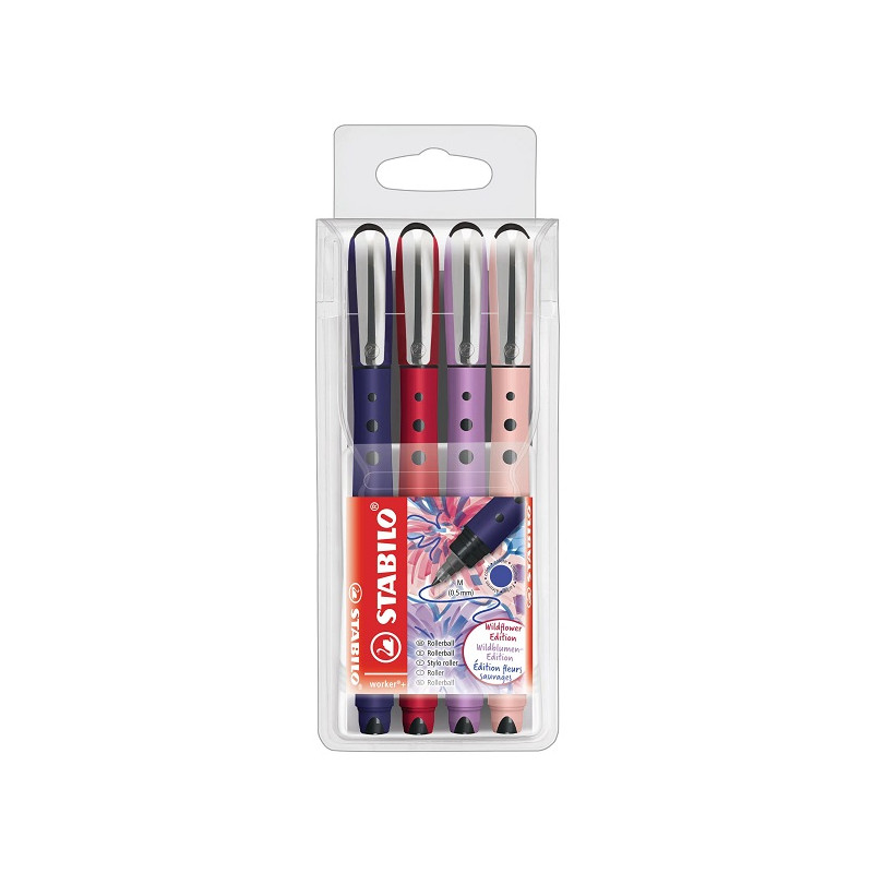 Penna roller STABILO worker+ colorful NatureCOLORS WildflowerAstuccio con 4 colori
