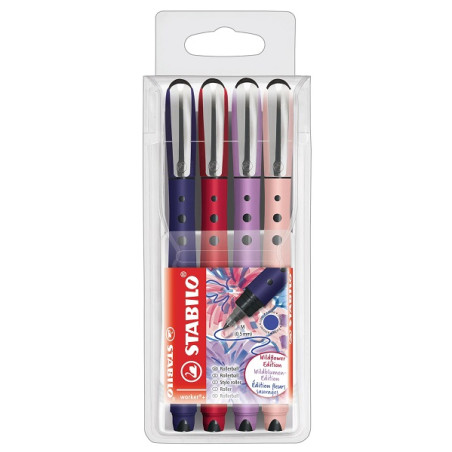Penna roller STABILO worker+ colorful NatureCOLORS WildflowerAstuccio con 4 colori