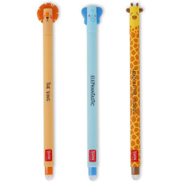 KIT Penna Gel Cancellabile - Erasable Pen Wild Savannah con Lion, Elephant e Giraffe Legami