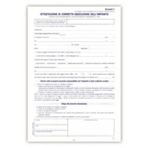 Attestato di corretta esecuzione dell’impianto a gas (All. I), snap out a 3 copie autoricalcanti 31x21 in cf da 25pz