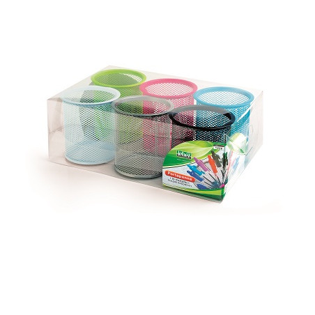 Bicchiere portapenne metallo colorato cm.8 rete