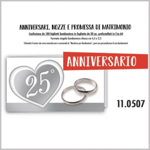 Biglietti bomboniere prefustellati 25esimo anniversario 100pz