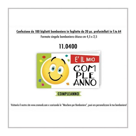 Biglietti bomboniere prefustellati compleanno Smile 100pz