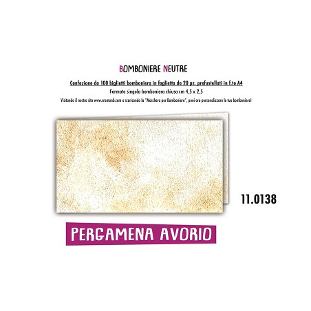 Biglietti bomboniere prefustellati pergamena avorio 100pz