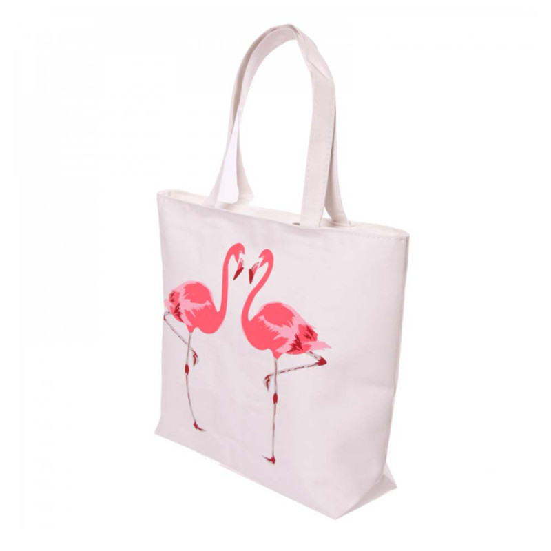 Borsa in tessuto con zip stampa Fenicottero
