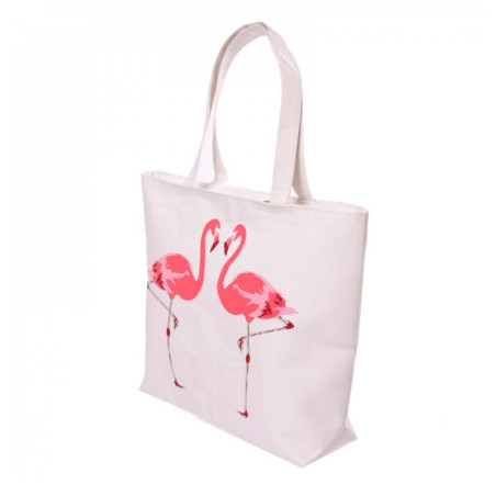 Borsa in tessuto con zip stampa Fenicottero
