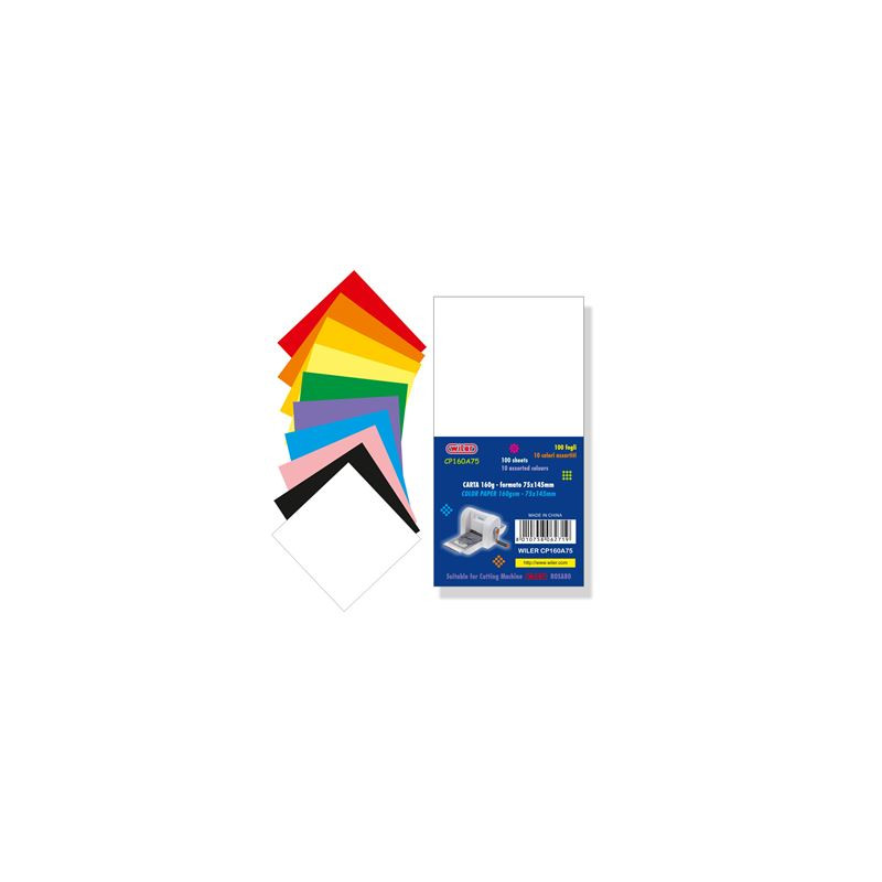 Carta color 75x145 160gr.100fg 10 col. ass. ideale per fustellatrice piccola