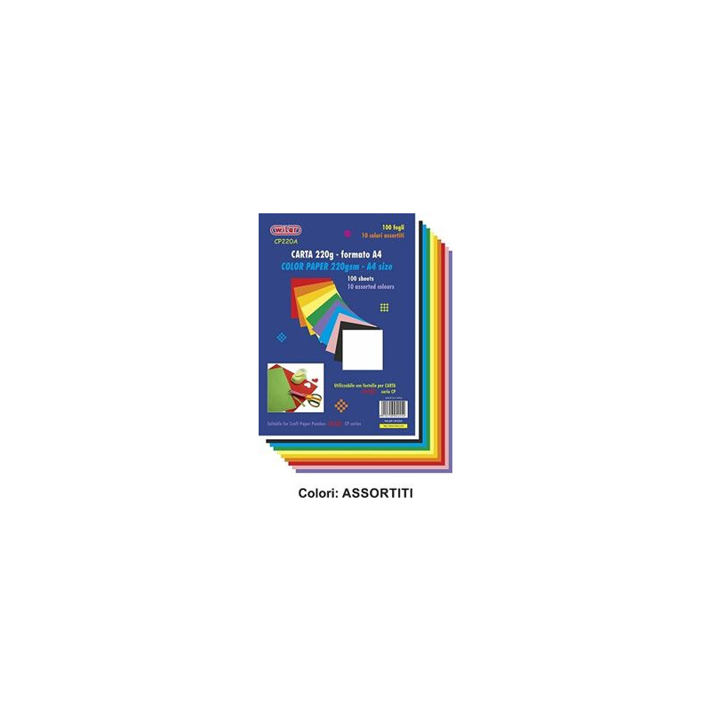 Carta color A4 220gr 100fg 10 colori assortiti
