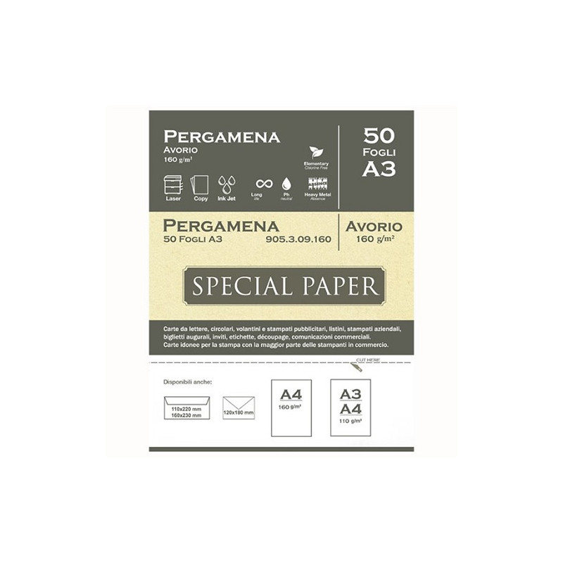 Carta pergamena special paper bapi  A3 avorio 160gr 50fg