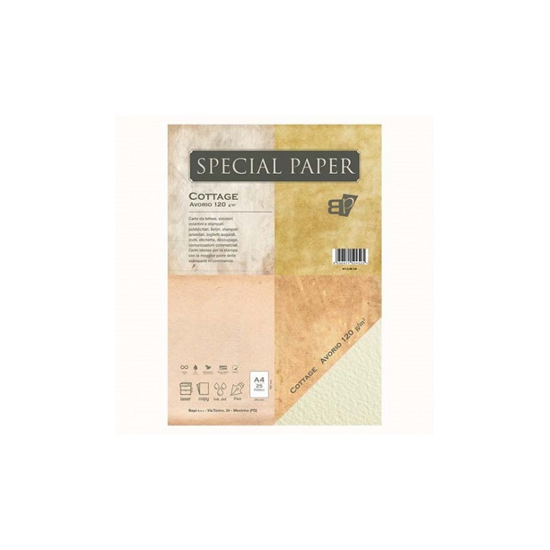 Carta special paper bapi cottage A4 avorio 120gr 25fg