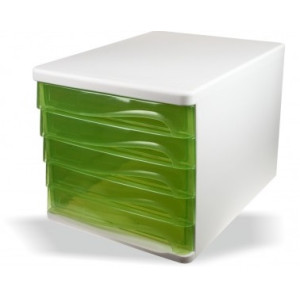 Cassettiera  in plastica 4 cassetti scocca bianca cassetti verde