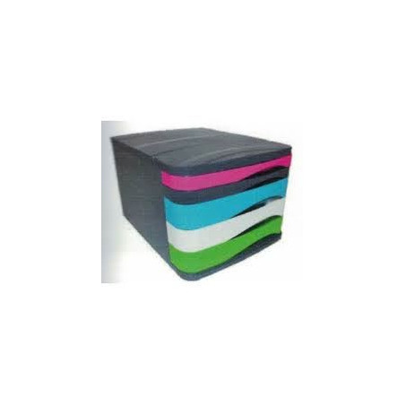 Cassettiera  in plastica scocca grigia e 5 cassetti colorati