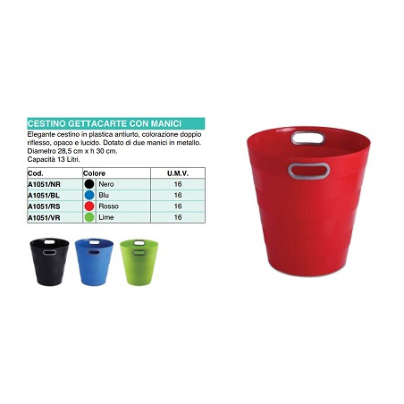Cestino gettacarte in plastica chiuso blu con manici