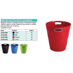 Cestino gettacarte in plastica chiuso rosso con manici