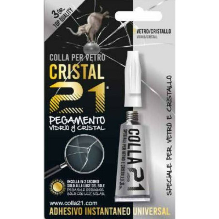 Colla cianoacrilica CRISTAL gr.3 (colla 21) ideale per incollare VETRO e CRISTALLO, veloce e trasparente, non scolla in lavastov