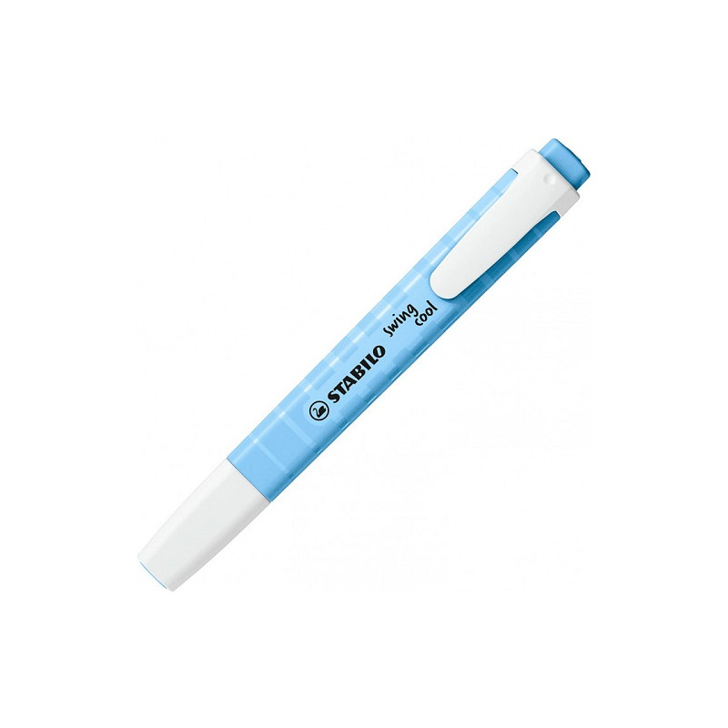 Evidenziatore a penna Stabilo Swing Cool con clip tecnologia anti dry-out col. pastello Azzurro cielo