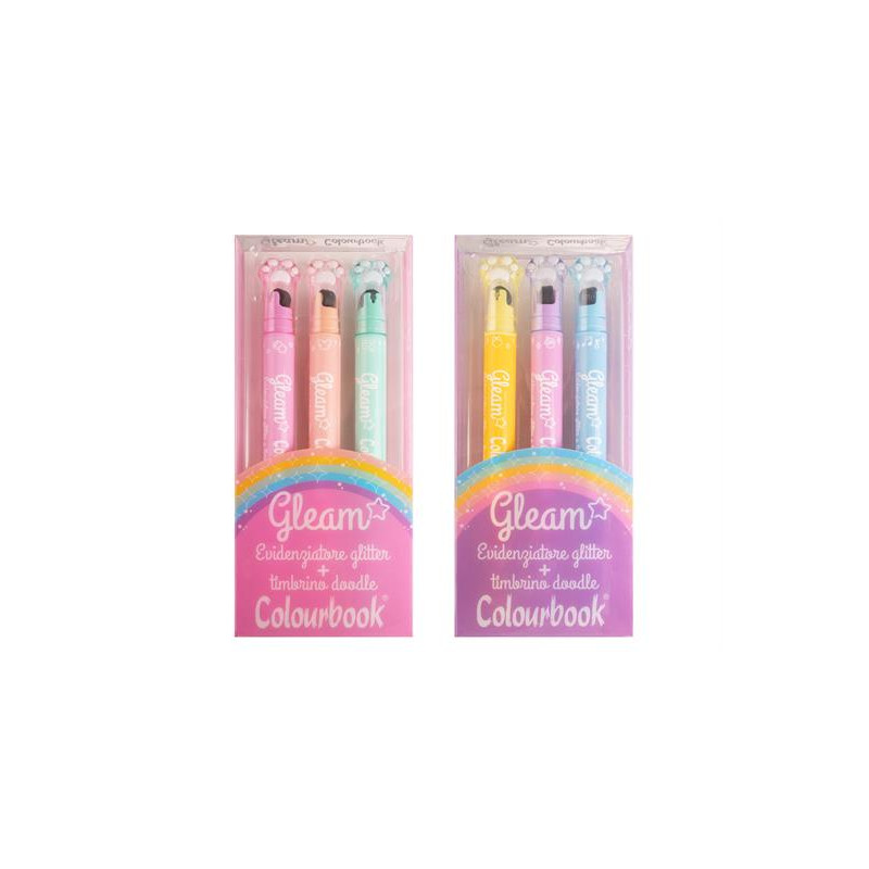 Evidenziatore colourbook 3pz glam glitter + timbrino