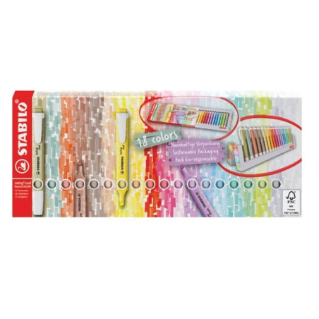 Evidenziatori a penna Stabilo Swing Cool con clip tecnologia anti dry-out  18pz deskset