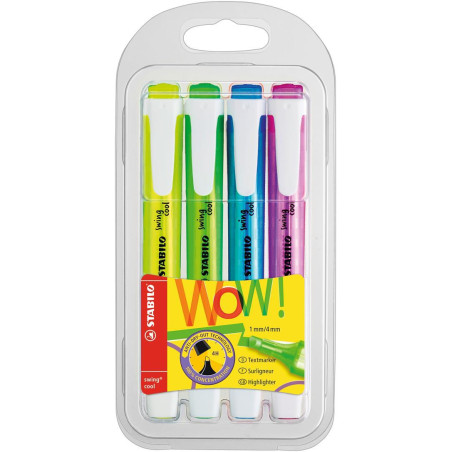 Evidenziatori a penna Stabilo Swing Cool con clip tecnologia anti dry-out 4pz