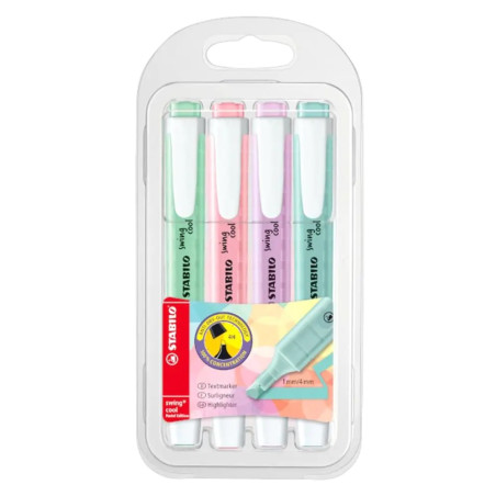 Evidenziatori a penna Stabilo Swing Cool con clip tecnologia anti dry-out 4pz