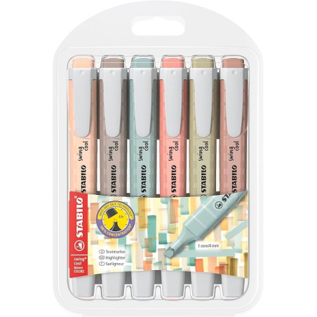 Evidenziatori a penna Stabilo Swing Cool con clip tecnologia anti dry-out 6pz