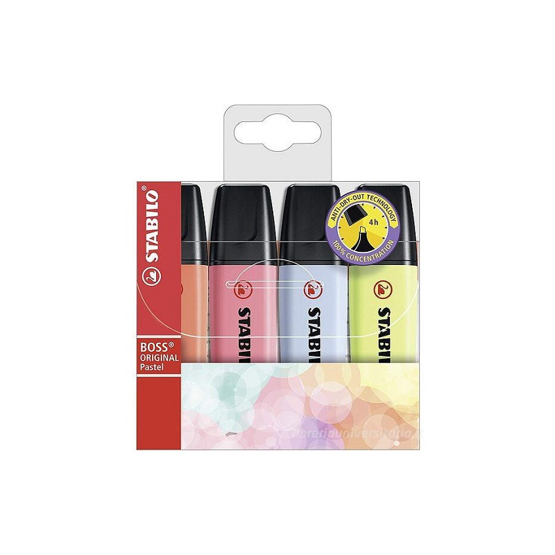 Evidenziatori Stabilo Boss 4 colori assortiti tenui