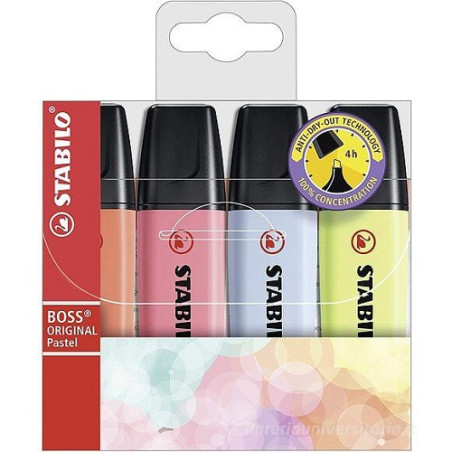 Evidenziatori Stabilo Boss 4 colori assortiti tenui