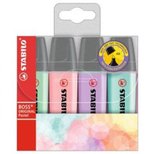Evidenziatori Stabilo Boss 4 colori assortiti tenui