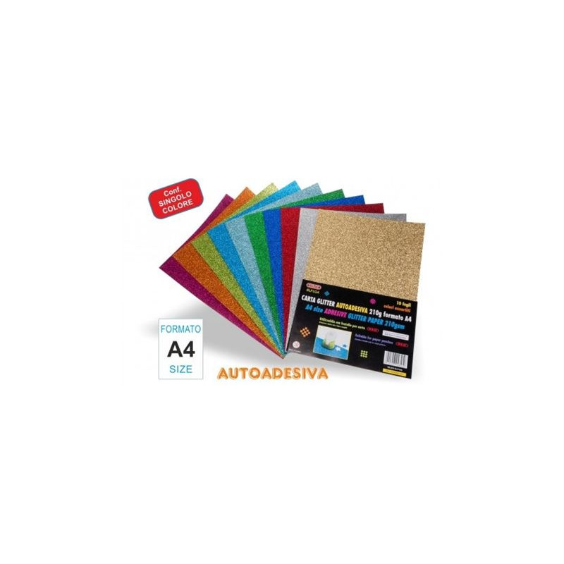 Fogli di carta glitter adesiva A4 oro 10pz da 210gr.
