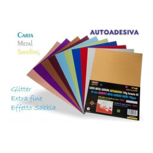 Fogli di carta metallizzata adesiva effetto sabbia 20x30 colori assort. 10pz