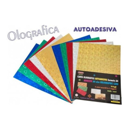 Fogli di carta olografica adesiva 20x30 colori assort. 10pz
