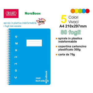 Maxi Spiralato A4 80fg 70gr copertina cartone plastificata 5 mm