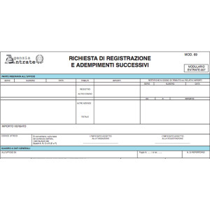 Moduli Richiesta registrazione atti con cedolare secca (Mod. 69), snap out a 3 copie autoricalcanti