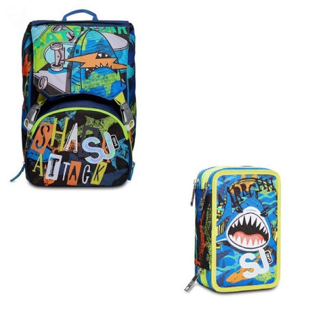 OFFERTA Kit Zaino + astuccio 3 zip seven SJ Animali Flip