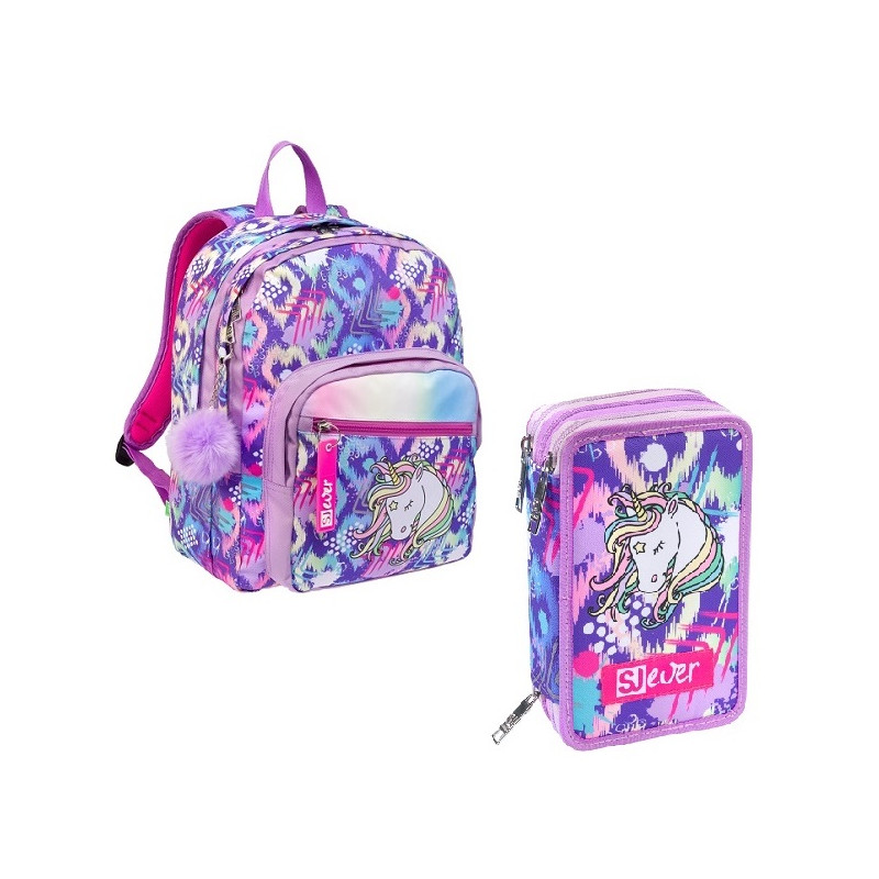 OFFERTA Kit Zaino + astuccio 3 zip Seven Sj Ever one unicorn (79,90+32,90)
