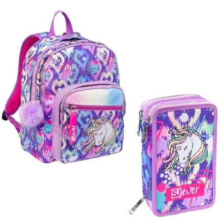 OFFERTA Kit Zaino + astuccio 3 zip Seven Sj Ever one unicorn (79,90+32,90)