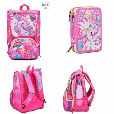 OFFERTA Kit Zaino Seven Sj girl unicorn Led+ astuccio 3zip (79,90+32,90)