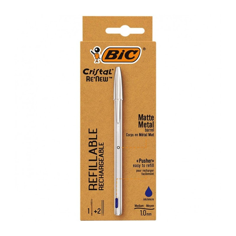 Penna Bic cristal blu Re'New+ 2 REFILL BIC