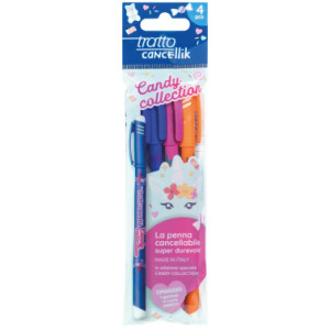PENNA SFERA CANCELLABILE TRATTO CANCELLIK CANDY COLLECTION BUSTA 4 PZ. + GOMMA CUORE OMAGGIO FILA