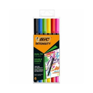 Pennarelli BIC Dual Tip Intensity con pennello - assortiti forti - tratto 0,5 mm - conf. 6 pz Brush