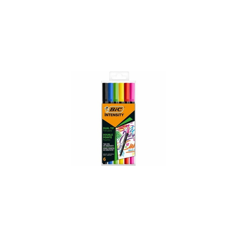 Pennarelli BIC Dual Tip Intensity con pennello - assortiti forti - tratto 0,5 mm - conf. 6 pz Brush