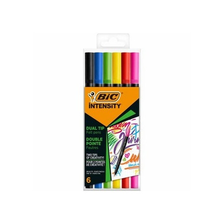 Pennarelli BIC Dual Tip Intensity con pennello - assortiti forti - tratto 0,5 mm - conf. 6 pz Brush