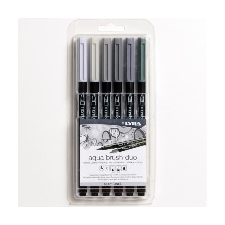 Pennarello doppia punta Aqua Brush Duo Lyra 6pz grey tones set