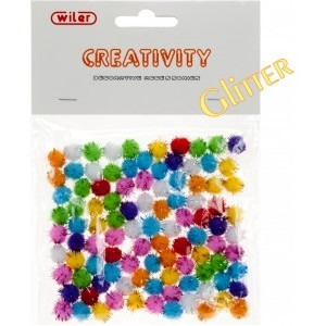 Pompons colori assortitiiglitter 10mm 100pz
