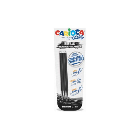 Refill Carioca nero tipo Frixion 0,7mm  3 pz. cancellabile ricaricabile-con inchiostro gel termosensibile- Carioca Oops